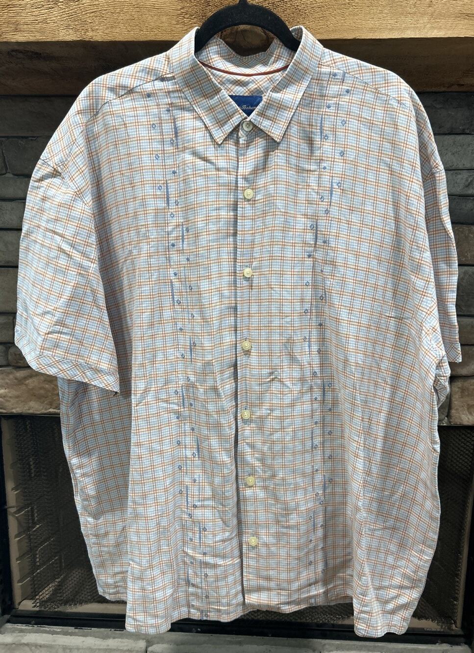 Men’s TOMMY BAHAMA Plaid Linen/Silk Embroidered Button Shirt XXL *A3